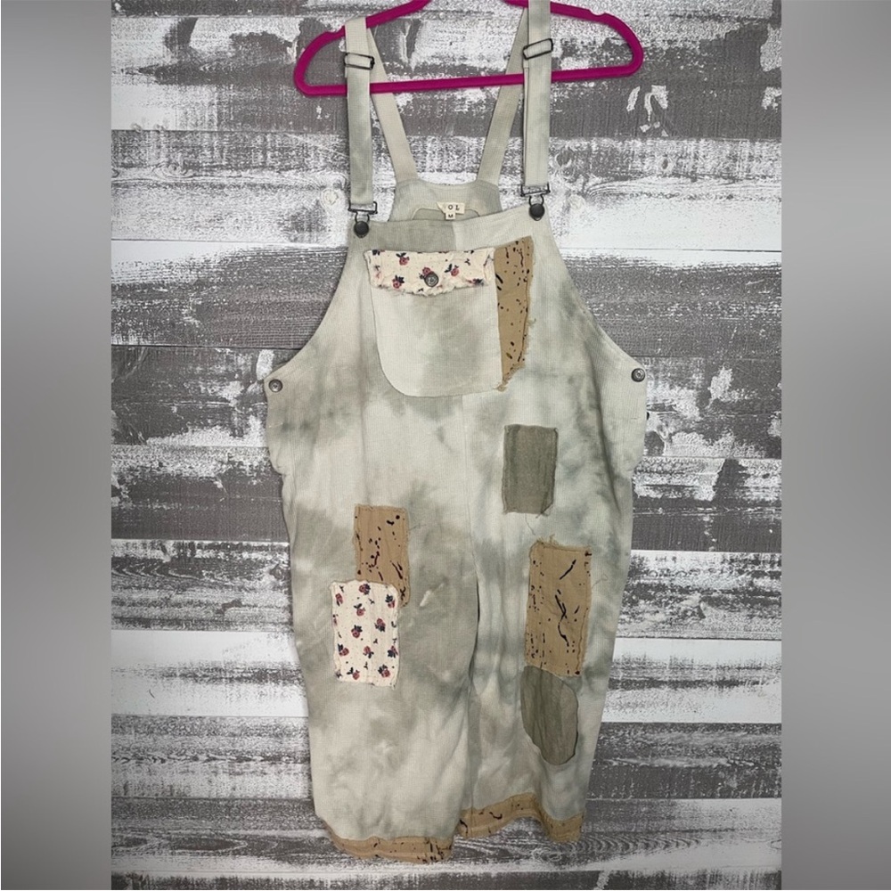 POL Cream Patchwork Cropped Overalls with Floral … - image 4